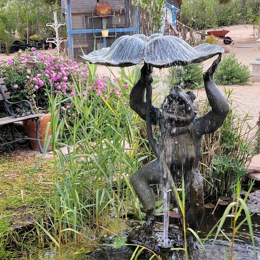 Pond and frog fountain detail at the Paradise Valley French Garden